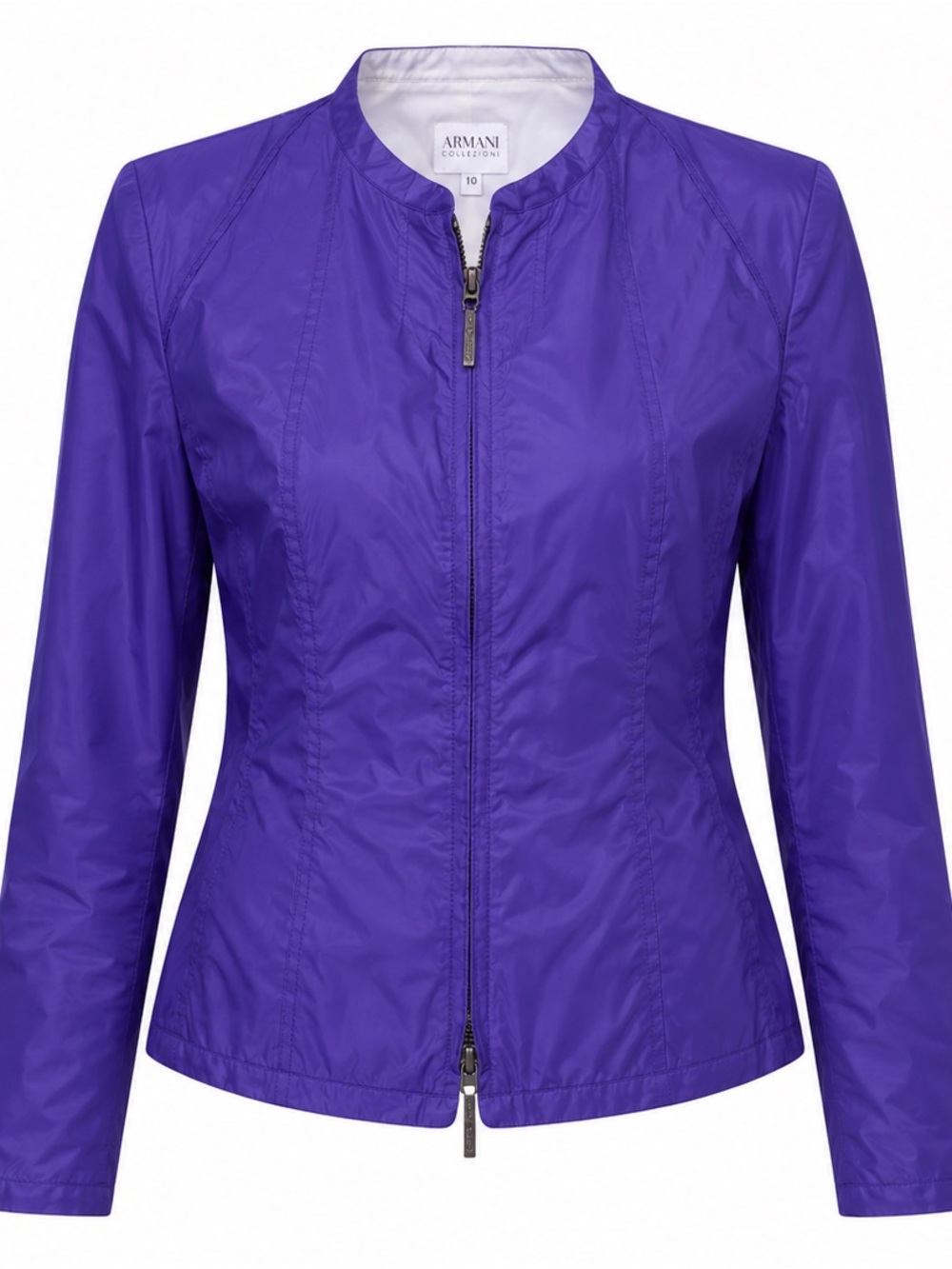 Armani Collezioni Waterproof Jacket Womens Size 10 Purple Fitted Full Zip Coat